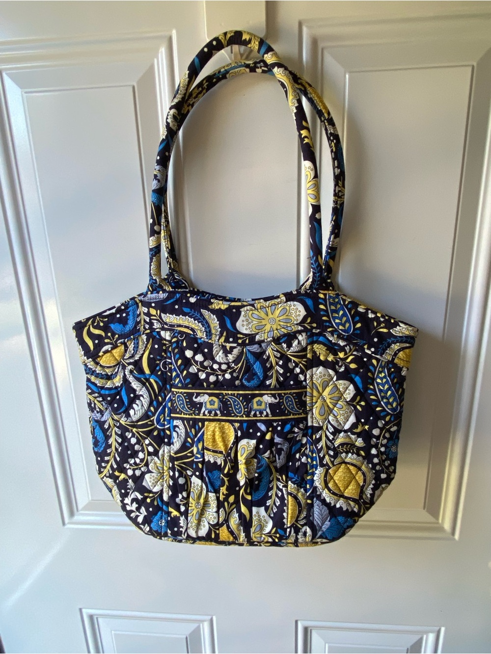 Vera Bradley Quilted Floral Paisley Tote Bag in Ellie Blue Navy, Yellow & Blue